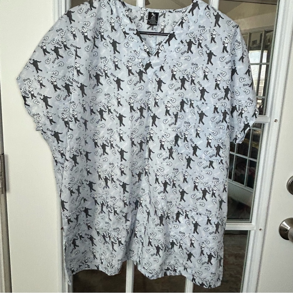 Elvis Presley All-Over‎ Print Scrub Top Unisex Size Large